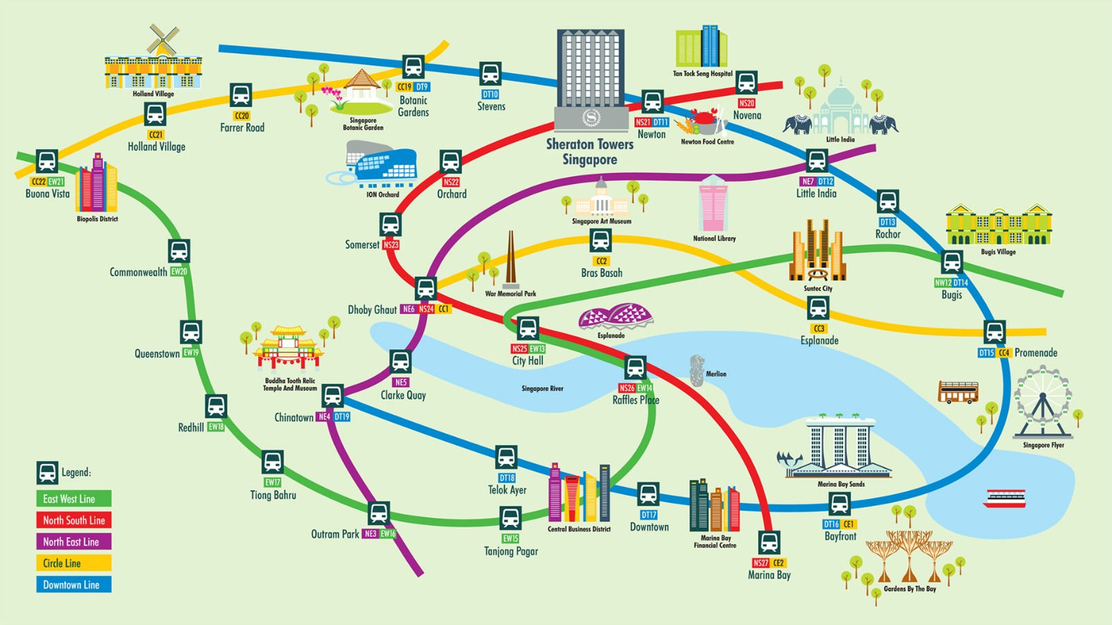 singapore tourist map with mrt